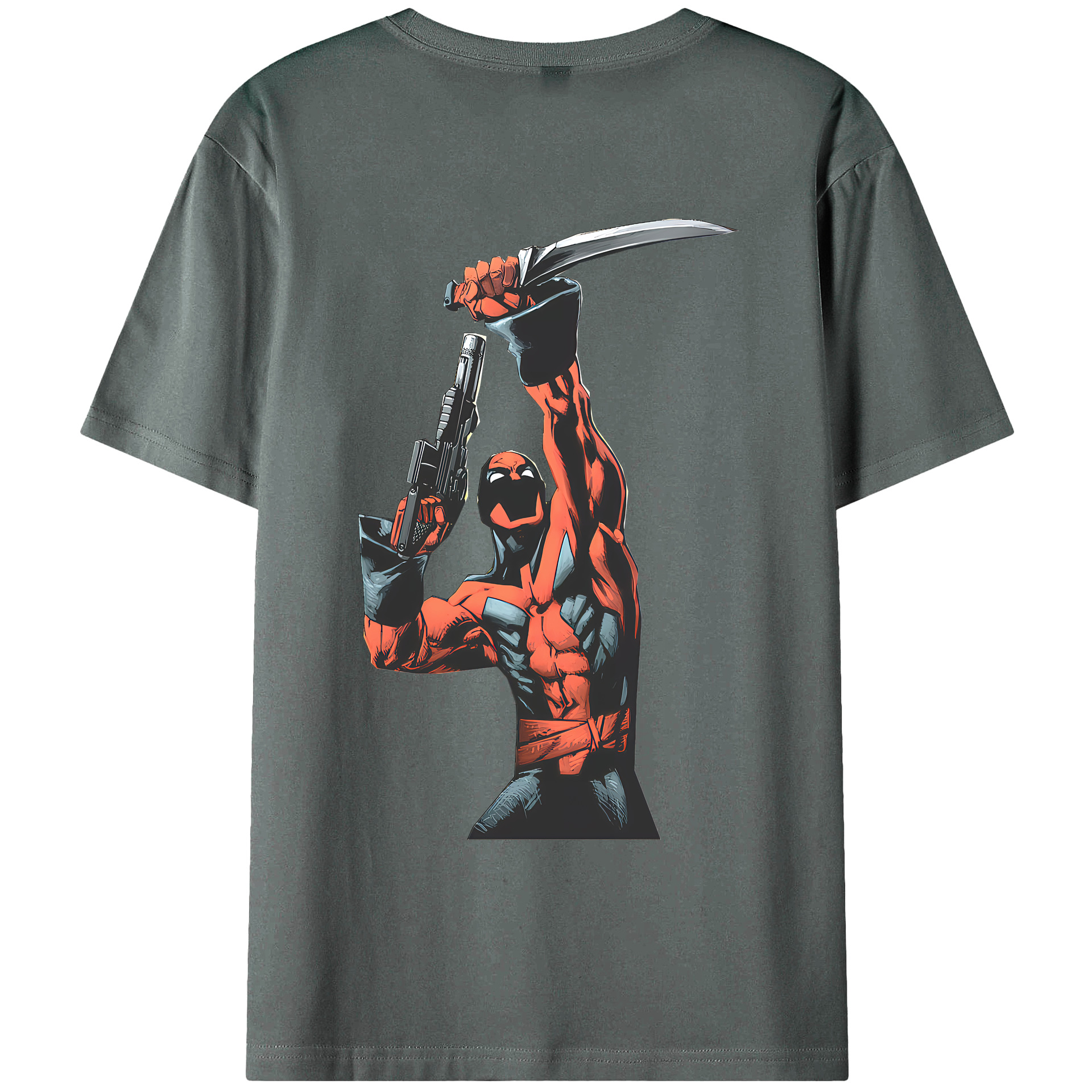 （画像用） Deadpool デッドプール 綿100％ メンズ半袖Tシャツ（バックプリント） 通気性